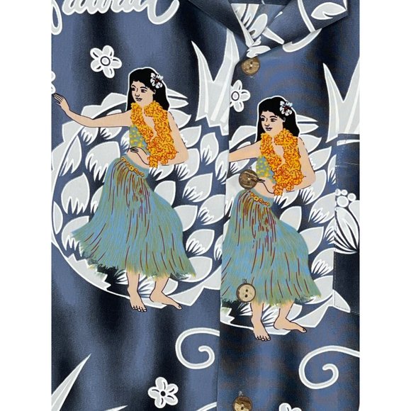 Kennington Men’s Hawaiian Shirt Hula Girl Tropical Print Short Sleeves Size L - Picture 3 of 5